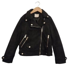 Zara Kids Faux Suede Black Moto Jacket - Size 10